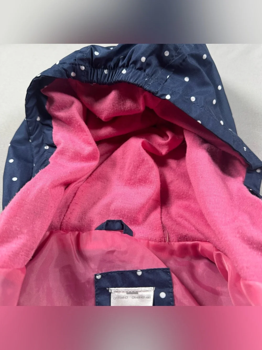 Carter's Toddler Girl 2T Navy Blue Pink Hooded Windbreaker Polka Dot Jacket